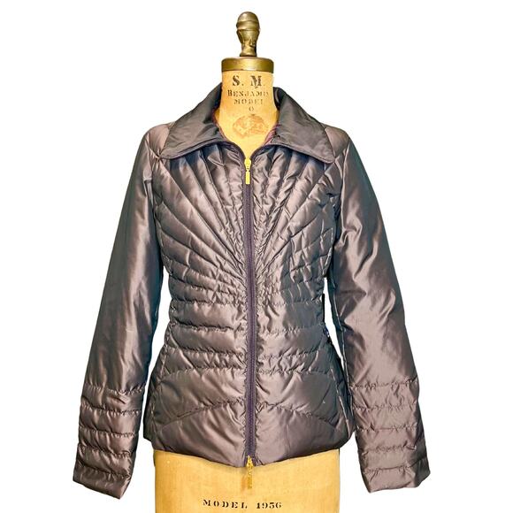 Archival Moncler Plum Down Jacket Size 2 Gold Zip Fitted Coat - Picture 1 of 10